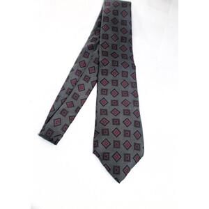 Vintage CACHAREL 3.25 X 56 Inch Silk Necktie, Gray/Red, Skinny Tie